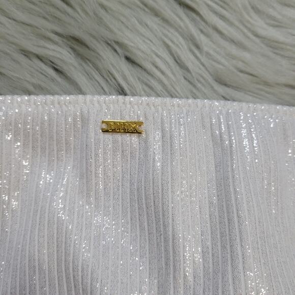 PINK Victoria's Secret NWT Women's Swim Mini Cheekster White Shimmer Size L - Picture 5 of 6